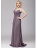Beaded Dusty Purple Ruched Chiffon Stylish Mother Dress 